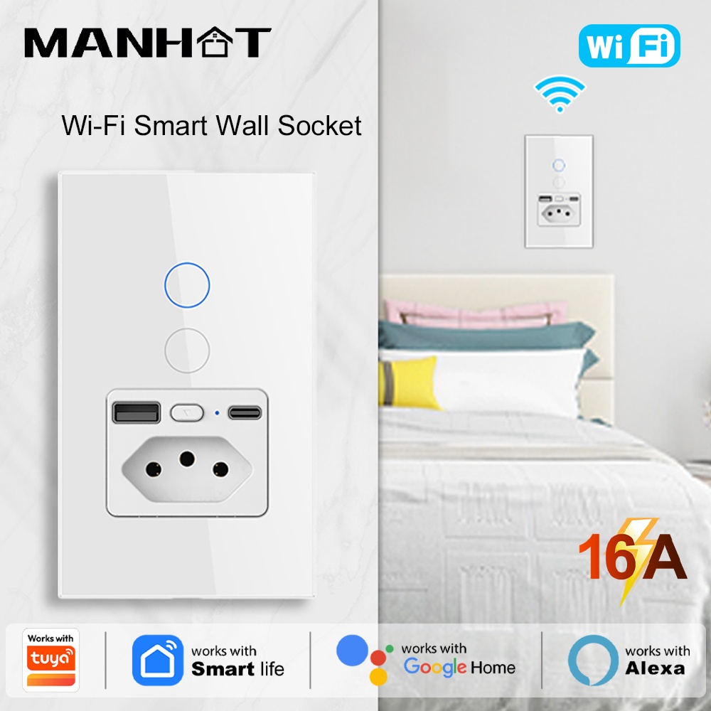 Smart Light Switch Wifi - 만핫 WiFi 16A 브라질 소켓, 1/2갱