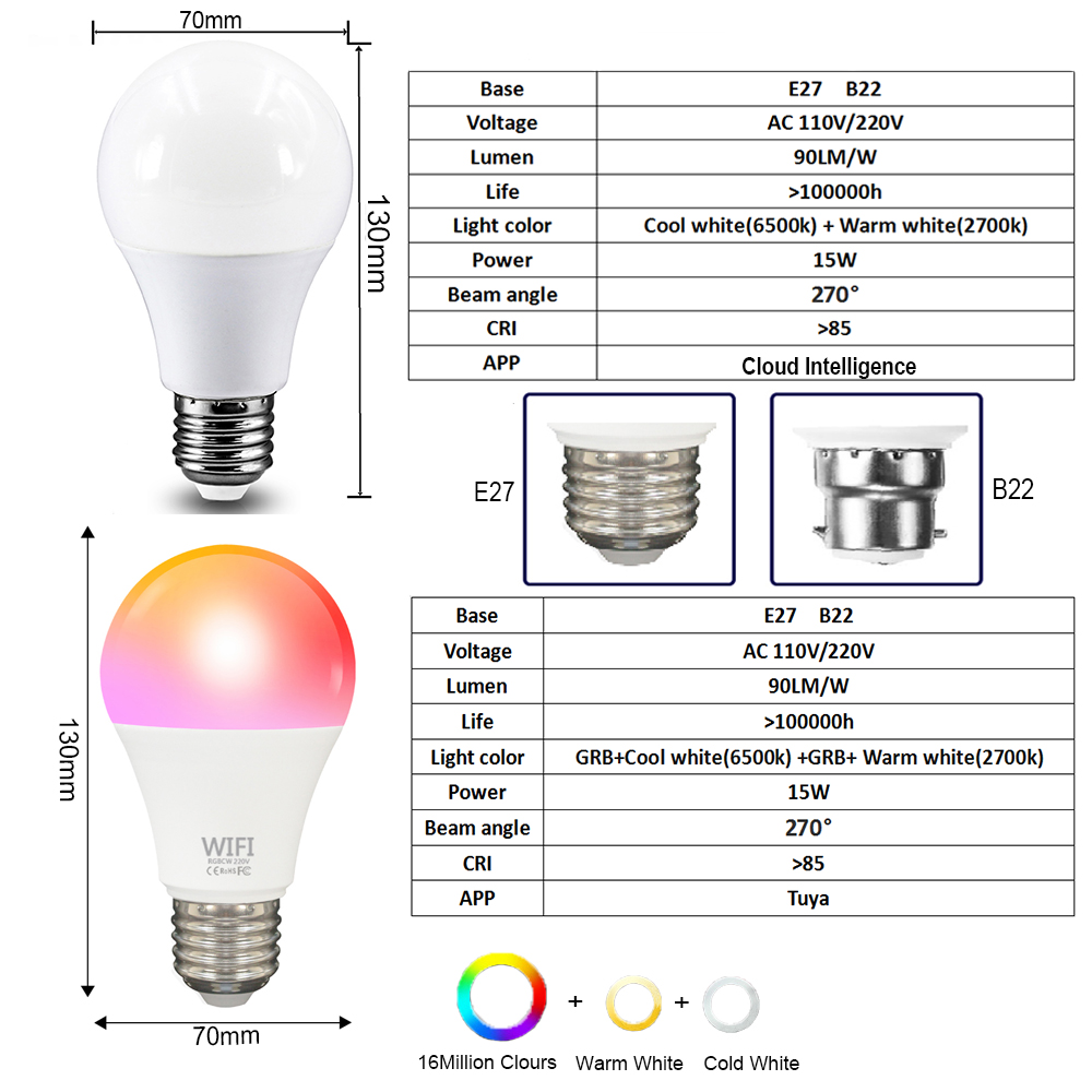 15W 고출력 투야 와이파이 스마트 LED 전구 E27 - Smart Light Switch Wifi 리뷰 및 가격